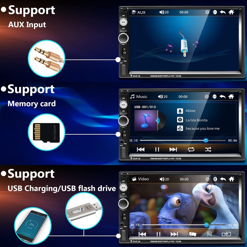 Podofo Double Din Car Stereo Radio 7 Inch Touch Screen Bluetooth Handsfree Mirror Link USB SD FM Audio Receiver with Backup Camera Wireless Steering Wheel Control - Image 3